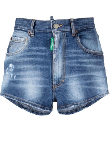 Dsquared2 - distressed high-waisted denim shorts - women - Cotton/Cotton/Polyester/Spandex/Elastane - 42 - Blue