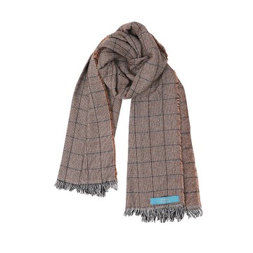 Unvesno復古格子流蘇圍巾 卡其色保暖羊絨 情侶款 AC-04