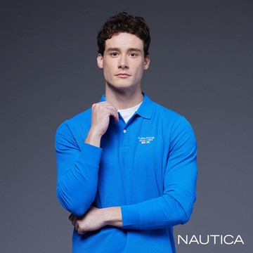 Nautica男裝 率性航海風格長袖POLO衫-藍色