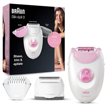 BRAUN【日本代購】百靈 Epilator Silk-épil 3-3270 女士除毛器 電動除毛器 帶剃刀頭 修剪器蓋帽和按摩滾筒帽（包裝可能不同）