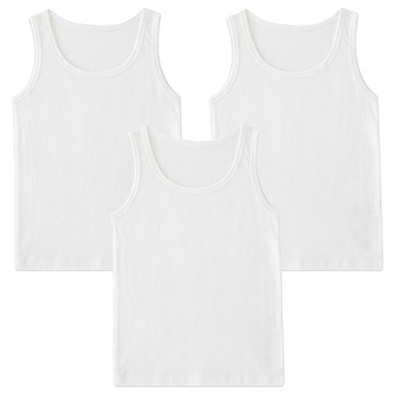 LollyTree 男童款棉質素色運動背心3件組  110  白色