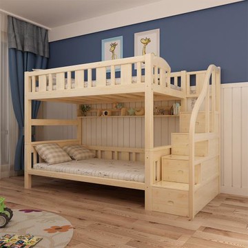 【樂樂】 松木原木-可拆分式上下舖 樓梯款-標準單人尺寸(床架 單人床 上下舖 雙層床)