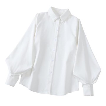 2025春秋新款復古白色襯衫女燈籠袖設計感小眾寬松翻領長袖襯衣