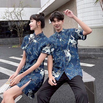 復古旗袍情侶中國風新款女連衣裙高級感收腰顯瘦時尚百搭夏季新款【聚寶屋】