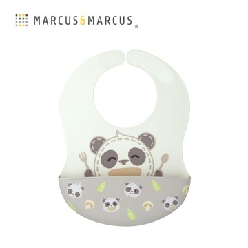 MARCUS＆MARCUS　動物樂園大口袋寬版矽膠立體圍兜-貓熊