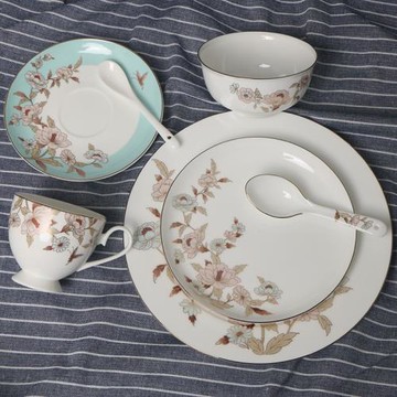 錦牌櫻之戀骨瓷餐具鮑翅盤飯盤炒菜盤歐式金邊飯碗澳碗面碗大湯碗