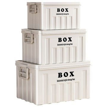 AOTTO 大容量工業風雙提手收納箱-3入(露營箱 置物箱 車載箱)白色