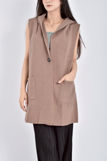 (L) avenir長版連帽無袖棕色外套