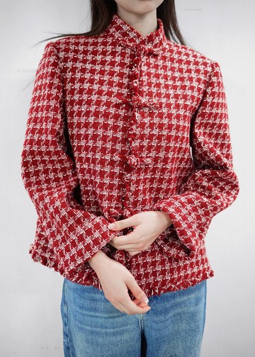 粗花呢唐裝外套 (紅色/白色) |上班衣著|香港設計|小香風|經典