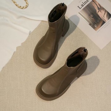 英倫瘦瘦靴女春秋單靴短靴2025新款百搭厚底大頭靴顯瘦炸街馬丁靴