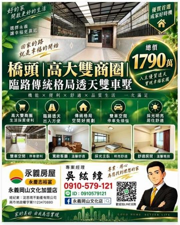 橋頭 高大雙商圈 臨路傳統格局透天雙車墅｜高雄市橋頭區社邊路
