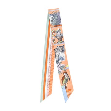 HERMES 大劇院斜紋斜紋Twilly 絲巾(橘/粉/綠)