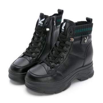 PLAYBOY 都會輕熟真皮內增高襪靴-PY1667黑