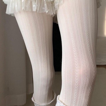 台灣出貨 復古灰色麻花麥穗微透肉條紋連褲襪不掉檔日系打底襪女金屬標襪套