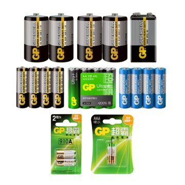 【蝦皮直營】GP 超霸 碳鋅/鹼性電池 1/2/3/4/5/6號 2入/4入組 9V/1入 台灣公司貨 電池 乾電池