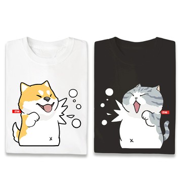 JZ TEE 貓咪&柴犬-來打架呀 印花短袖T恤