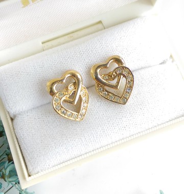 Vintage Jewelry 西洋古董飾品 小巧 小貼耳 雙愛心 針式耳環