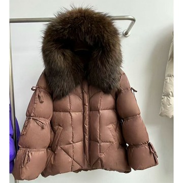 【巴黎精品】現貨+預購 頂級真狐狸毛領真羽絨外套白鵝絨外套羽絨衣秋冬大碼休閒女裝-綁帶女外套6色a1ld13