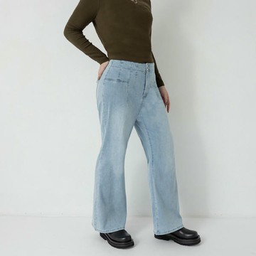 高腰馬甲線長腿牛仔喇叭褲 MUA