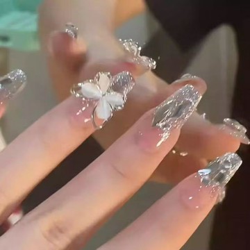 💗台灣出貨💗美甲穿戴甲爆款2025手工指甲貼片貓眼大蝴蝶顯白中長款假指甲貼店長優選