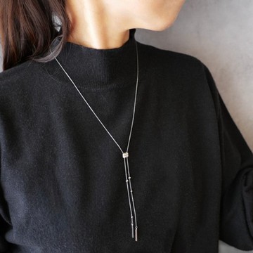 醫療級不鏽鋼 x 鋯石 滑動式長項鍊 (銀色) Y字長鍊 繩結式長項鍊 低過敏性