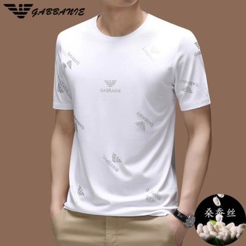羅蒙桑蠶絲短袖t恤男士夏季新款冰絲半袖體恤圓領中青年休閑上衣