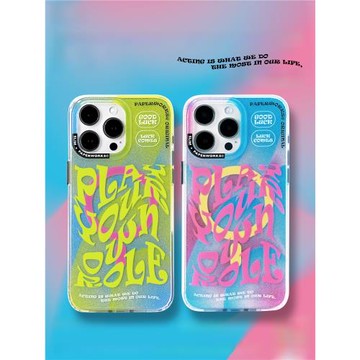 PAPERWORKS原創PYOR字母款磁吸充電MagSafe閃粉漸變半透明殼情侶適用于蘋果iPhone15ProMax全包手機殼