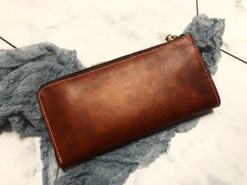 【客製化禮物】L型拉鏈長夾錢包   真皮全手縫  手工染色