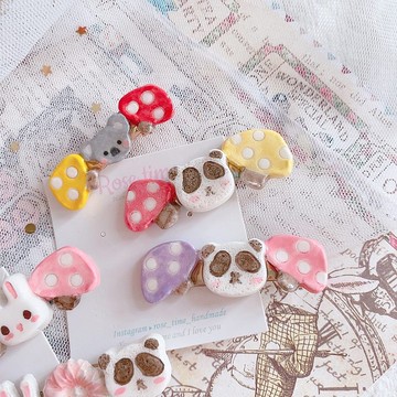 手繪髮夾 熊貓 兔子 可愛風 小蘑菇