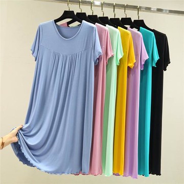 莫代爾睡裙女2025新款夏季過膝長裙大碼連衣裙薄款外穿睡衣家居服