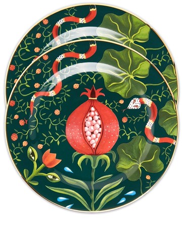 La DoubleJ - pomegranate set of two dessert plates - unisex - Porcelain - One Size - Green