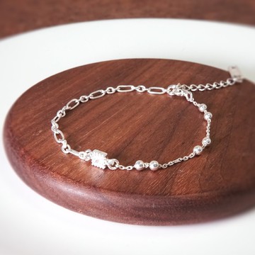 純銀 圓滿方晶 半半手鍊 925純銀 女生手鍊 情人節禮物 聖誕禮物