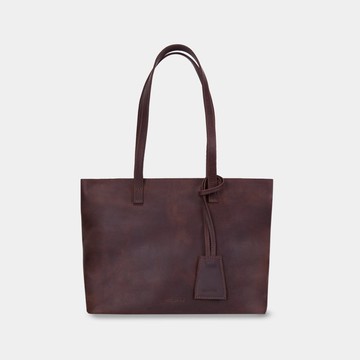 女士購物包 帶筆記型電腦隔層 - 棕色皮革手提包