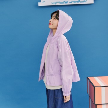 【Dailo】甜美腰抽繩休閒遮陽外套 藍 紫 深灰