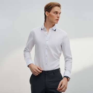 免熨防皺吸濕排汗牛津紡細節設計長袖上班襯衫/白色 | 4612257200