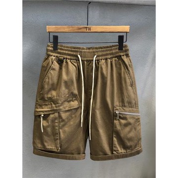 山系復古拉鏈口袋高端純棉水洗工裝短褲男夏季寬松美式休閑五分褲