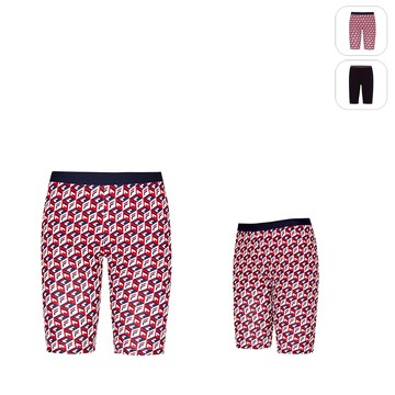 【FILA】女性 滿版老花 針織合身短褲-紅 5SHX-5429-NV