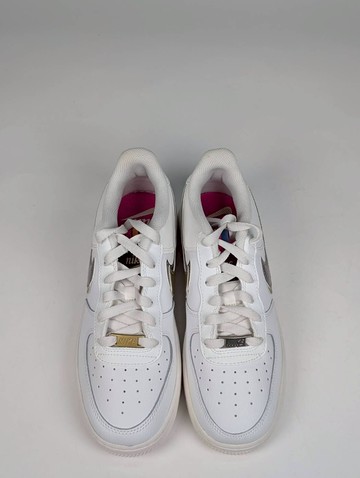 微瑕疵-左右腳中底、鞋底、鞋帶色差 DH9595-001/6.5Y Nike Air Force 1 1s Double Up On The Pull Tabs Swooshes 雙層勾勾 米白 金 女款