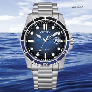 CITIZEN 星辰 GENTS 光動能 浪紋錶盤潮男腕錶-藍41.5mm AW1810-85L