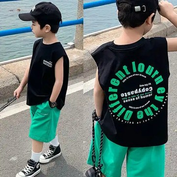 舒適清涼~純棉男童無袖背心T恤兒童裝夏裝帥氣寶寶帥氣上衣中小童打底坎肩t 兒童背心 中小童無袖上衣 韓版T恤 夏天衣服