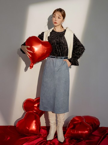 柔軟麂皮後開衩微A字中長裙