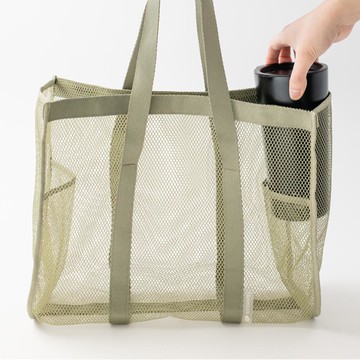 韓國 byfulldesign - 韓製方型網眼寬底收納肩背/手提包-霧綠 (360x305x170mm)