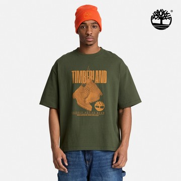 Timberland 男款綠色寬版厚磅黃靴圖案短袖T恤|A5TH7U31