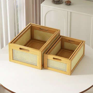 【含稅/免運】 跨境竹制收納筐桌面零食玩具書本雜物收納籃化妝品儲物收納盒批發