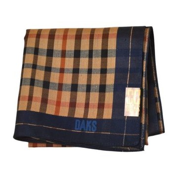 DAKS 經典格紋字母LOGO圖騰帕領巾(深藍邊/50CM)
