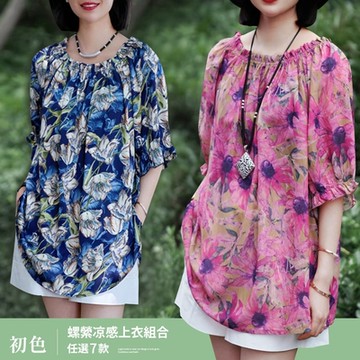 初色  螺縈凉感休閒中大碼T恤上衣-共7款任選-69444(M-2XL可選)