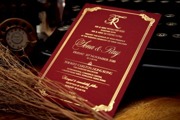 皇牌卡地亞酒紅色燙金喜帖PP原創