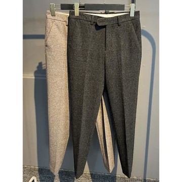 春秋季厚款毛呢料垂直墜感商務小腳修身韓版西服褲男士高級感長褲