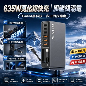 正品下殺✨635W氮化鎵充電器 GaN快充座 自帶伸縮線 多孔充電器 桌面充電站 大功率充電器 手機筆記型電腦通用快充頭