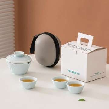 陶瓷快客杯便攜旅行茶具套裝戶外便捷包一壺三杯商務活動伴手禮